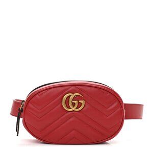 Gucci Calfskin Matelasse GG Marmont Belt Bag 85 34 Hibiscus Red